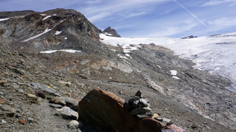 Rückblick vom Weg Rifugio Deffeyes-Col de Planaval zum östlichen Rutorgletscher