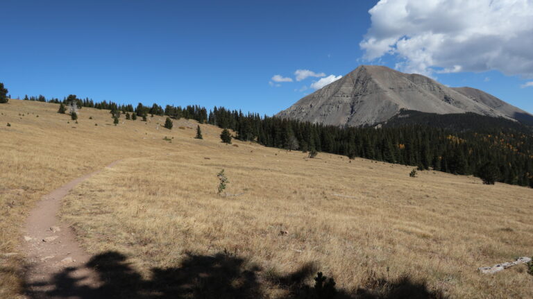 Auf der Lichtung präsentiert sich der West Spanish Peak ziemlich abweisend.